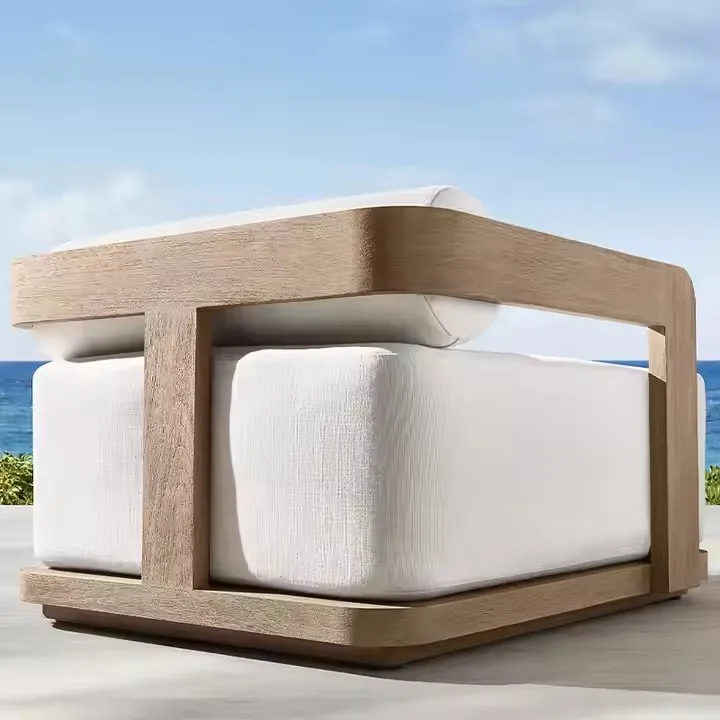 

New Trends Leisure Teak Garden Sofa Outdoor Courtyards Patio Furniture Single Sofa With Comfortable Cushion