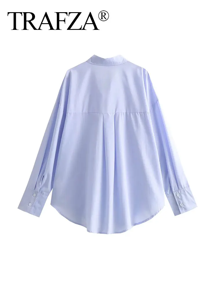 TRAFZA 2024 Spring Women Fashion Blouses New Lapel Long Sleeves Loose Top Woman Button Wild Commute Office Lady Female Shirt