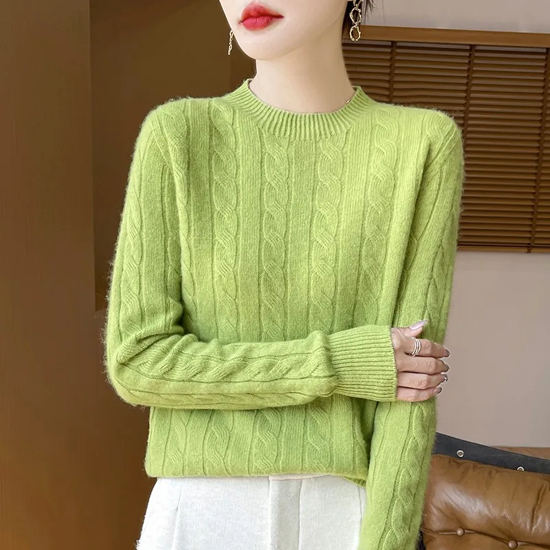 Women's Autumn And Winter High-Grade Elegant Sweater Ribbed Knit Wool Pullover Women's Long Sleeve Warm Woolen Sweater-WQ712