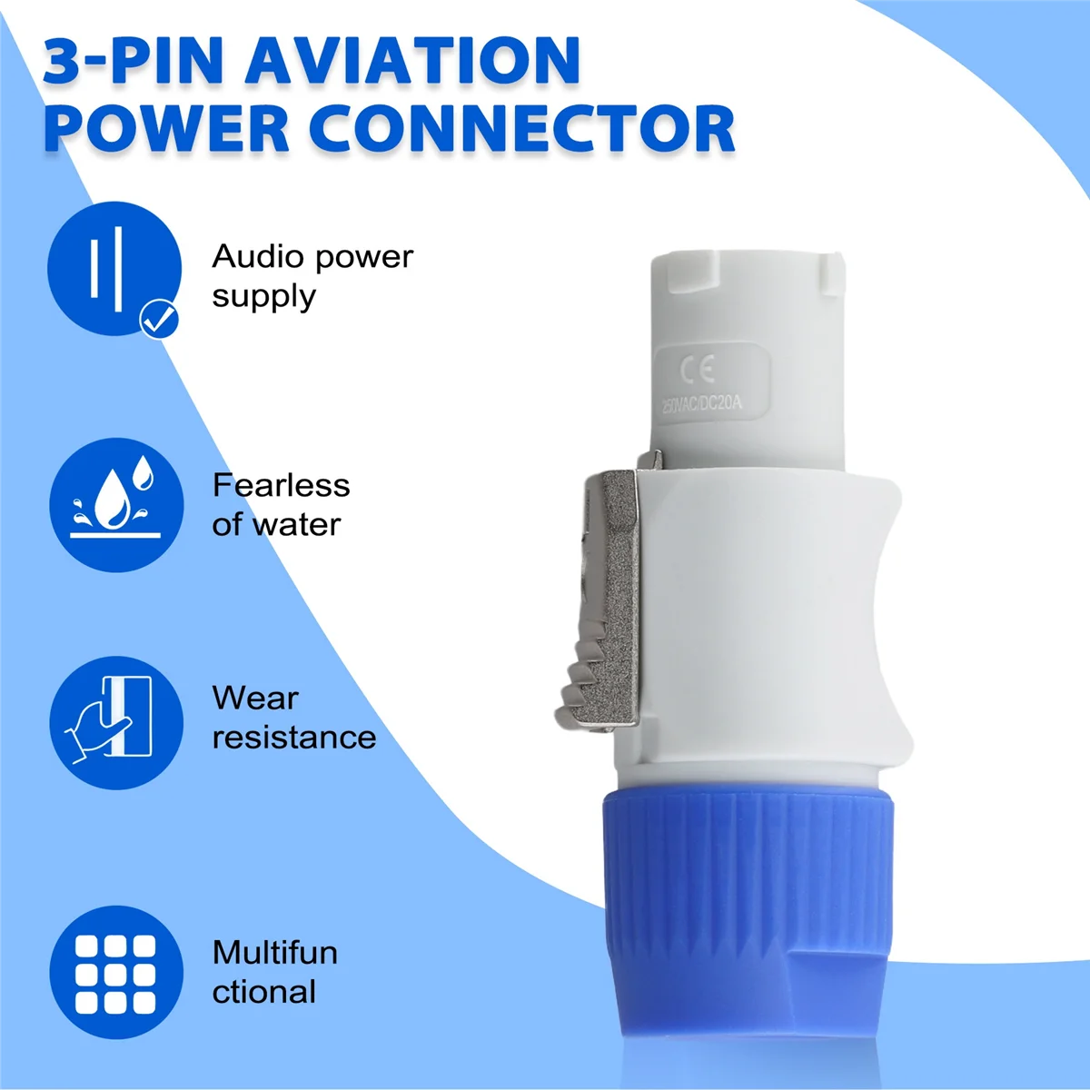 Conector Powercon macho de 3 pines, conector de entrada de señal para luz de haz, salida de potencia de luz de escenario, 10 Uds.
