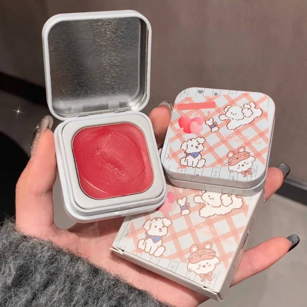 Multi-função blush creme natural bochecha rosto rouge bonito caixa de ferro blush lama alta renderização de cor suave brilho tom da pele