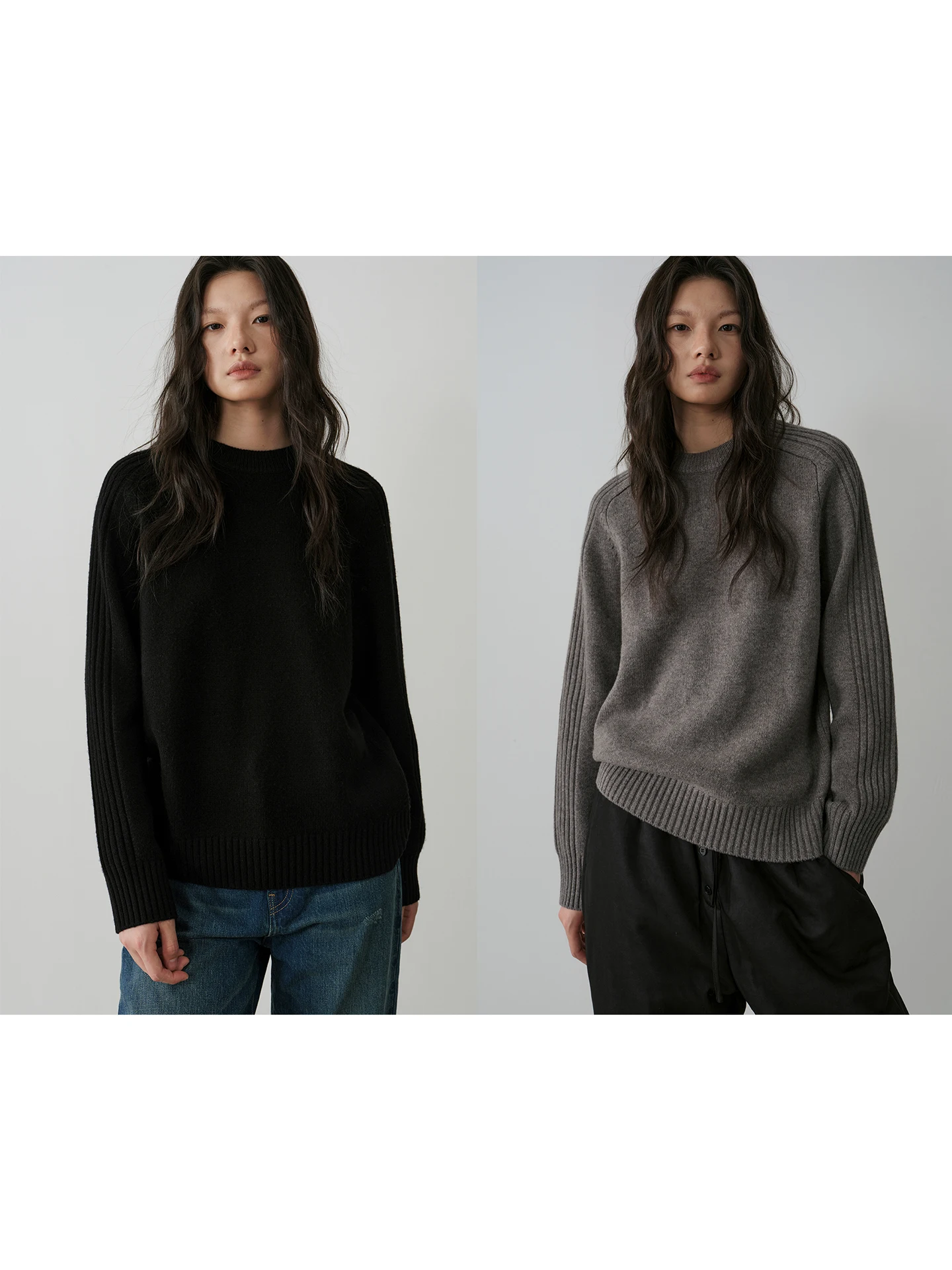 

Tfa Autumn Winter High Weight Baoan Wool Knitted ey Sweater Women's Bla Top Loose Fit Long Sve round Ne Thermal