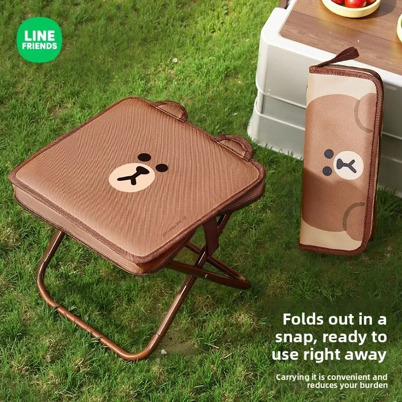 LINE FRIENDS Brown Cony Sally Anime Cartoon Cute Folding Chair Kawaii Home Portable Outdoor Camping Mini Stool Gift Wholesale