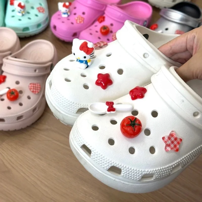 Sweet & Cool Hello Kitty Set DIY Shoe Charms Tomato Red Garden Accessories Buckle Fit Clogs Sandals Decorate Party Gifts