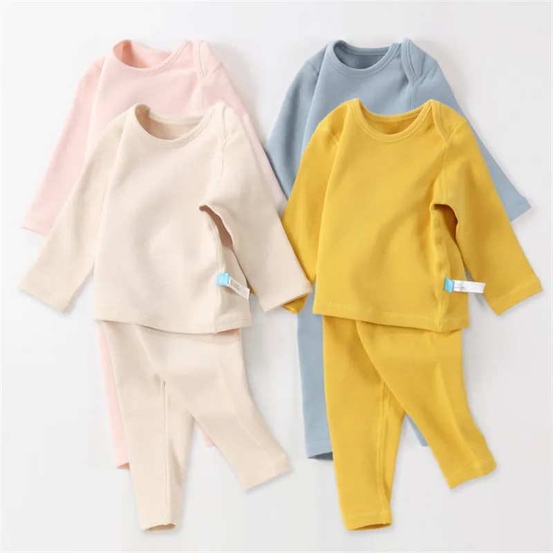 2PCS Autumn Winter Baby Clothes Set Infant Solid Baby Sweater Suit Newborn Baby Clothes 0-24M Long Sleeves Underwear Pajamas Set image 6