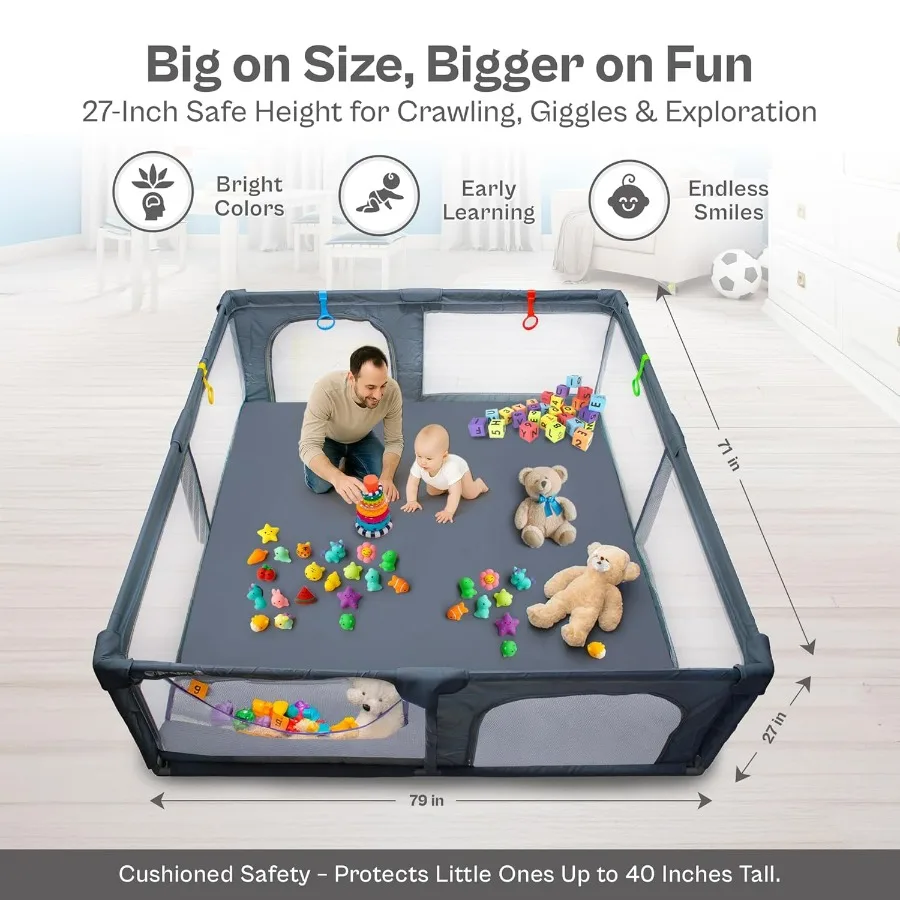 Box per bambini extra large 79x71 pollici con cancelli con cerniera e recinzione di sicurezza in morbida rete traspirante per uso interno ed esterno Ideale per