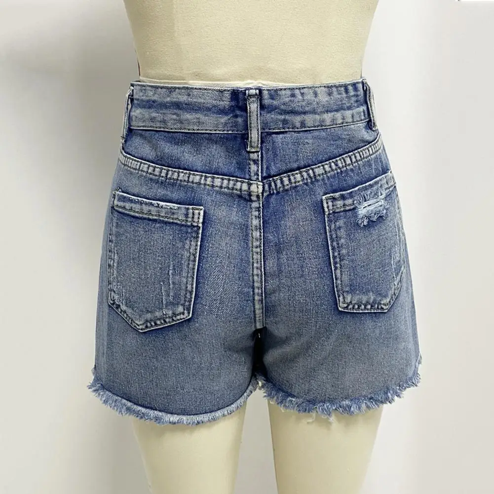 Elastic Denim Shorts Stylish Women's Denim Shorts with Ripped Holes High Waist Slim Fit Trendy Button Zipper Closure for Hot