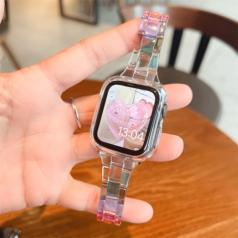 Tali Transparan Ramping untuk Jam Tangan Apple 44Mm 40 41 45Mm Seri SE 654 Tali Jernih Pada Jam Tangan Pintar untuk Iwatch 38Mm 42Mm Gelang Jam Tangan