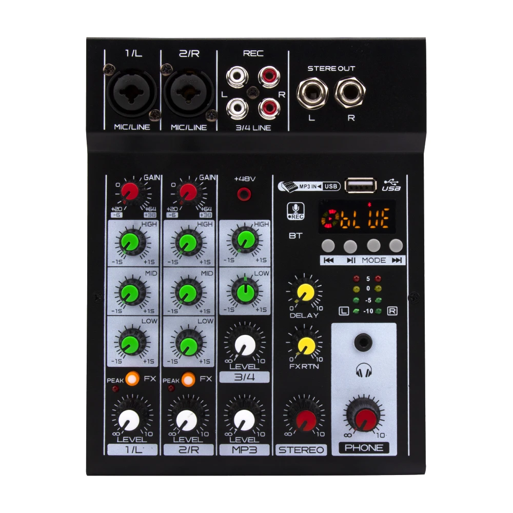 Mixer Audio a 4 canali Audio da tavolo Console digitale portatile professionale registrazione del Computer processore Controller DJ USB Bluetooth