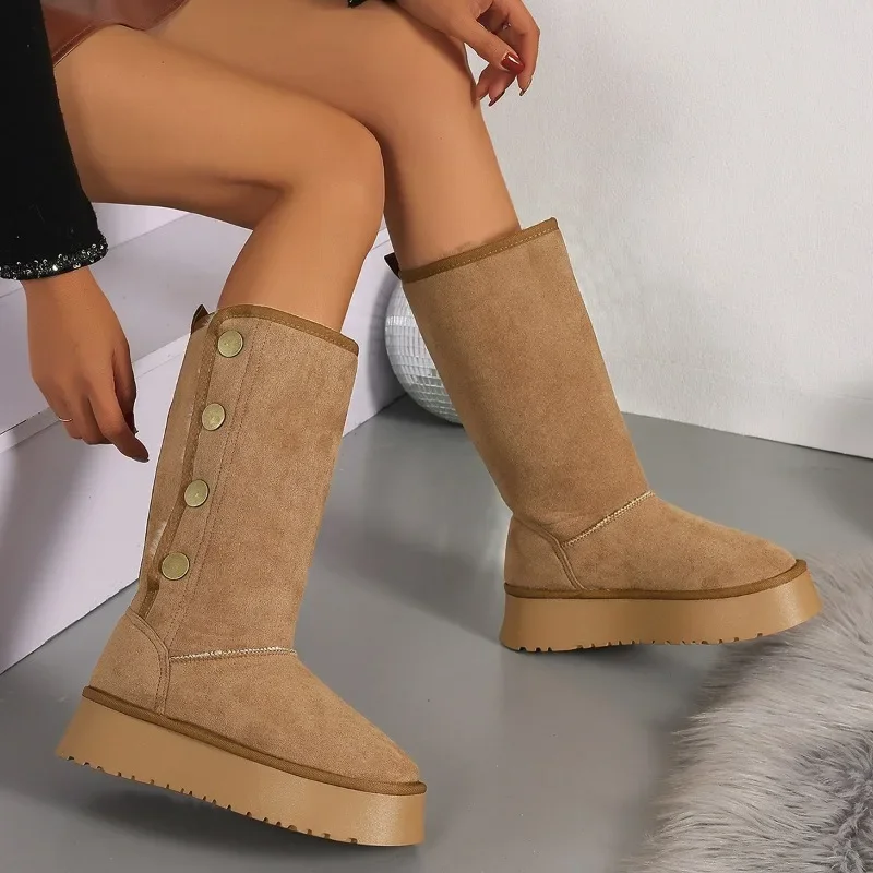 Winter New Women Suede Snow High Boots Flats Platform Short Plush Shoes Woman 2025 Trend Warm Casual Mid Calf woman Botas