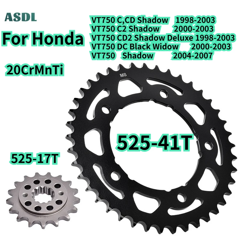 For Honda VT750 Front Rear Sprocket 525 Chain 41T 17T Tooth Gear Wheel VT 750 Shadow C CD DC 1998-2007 Motorcycle Parts