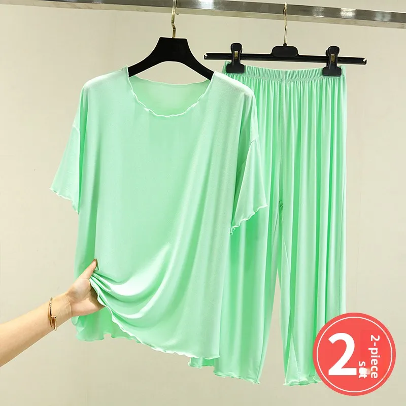 

Свободный летний комплект из модала из ледяного шелка ort Sve, женские тонкие брюки на семи футов, комплект из двух предметов, удобная дышащая повседневная одежда