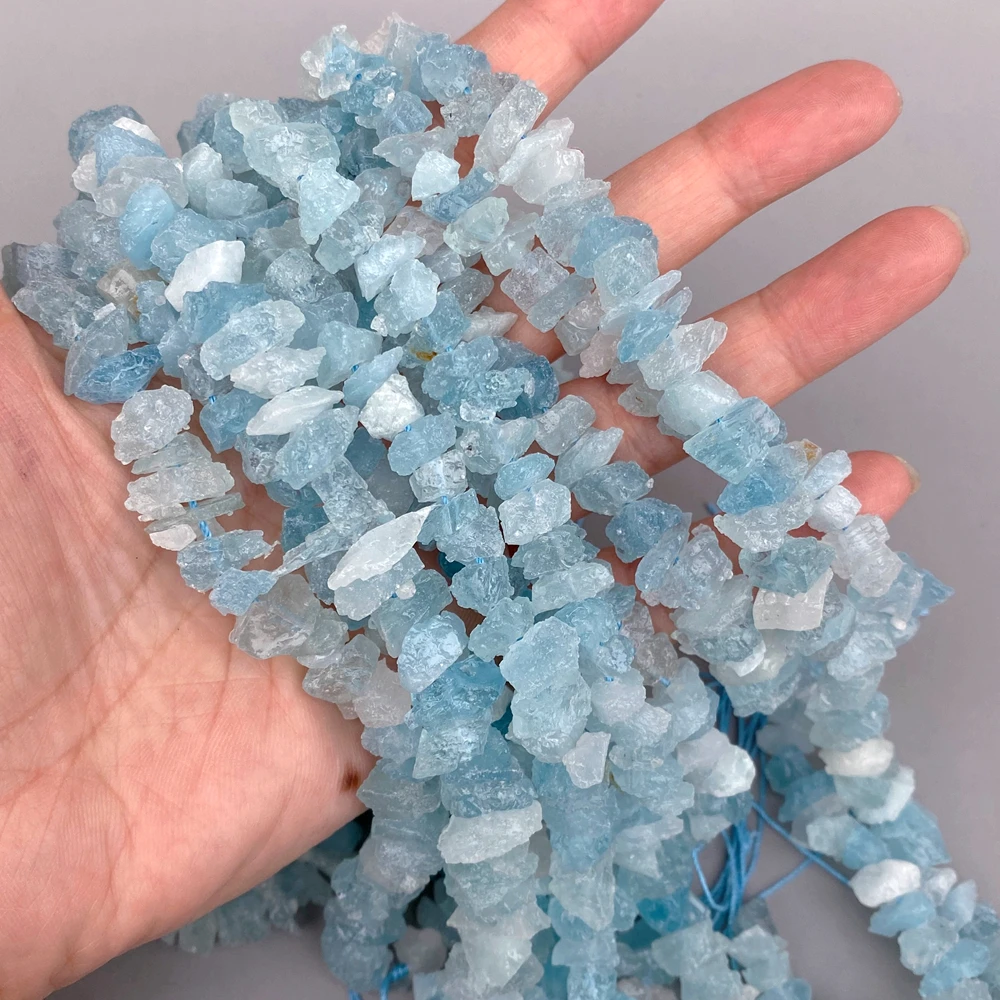 3 Strands Natural Aquamarine Rough Raw Beads Freeform Nugget Blue Gemstone 16