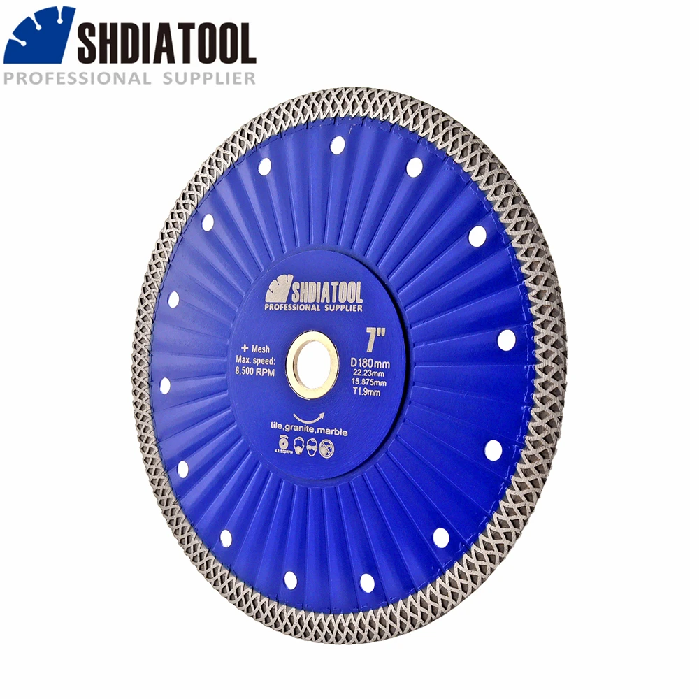 SHDIATOOL 1/2pcs 7inch Diamond Mesh Turbo Cutting Disc Marble Granite Quartz Bore22.23mm Angle Grinder Dia180mm Saw Blade