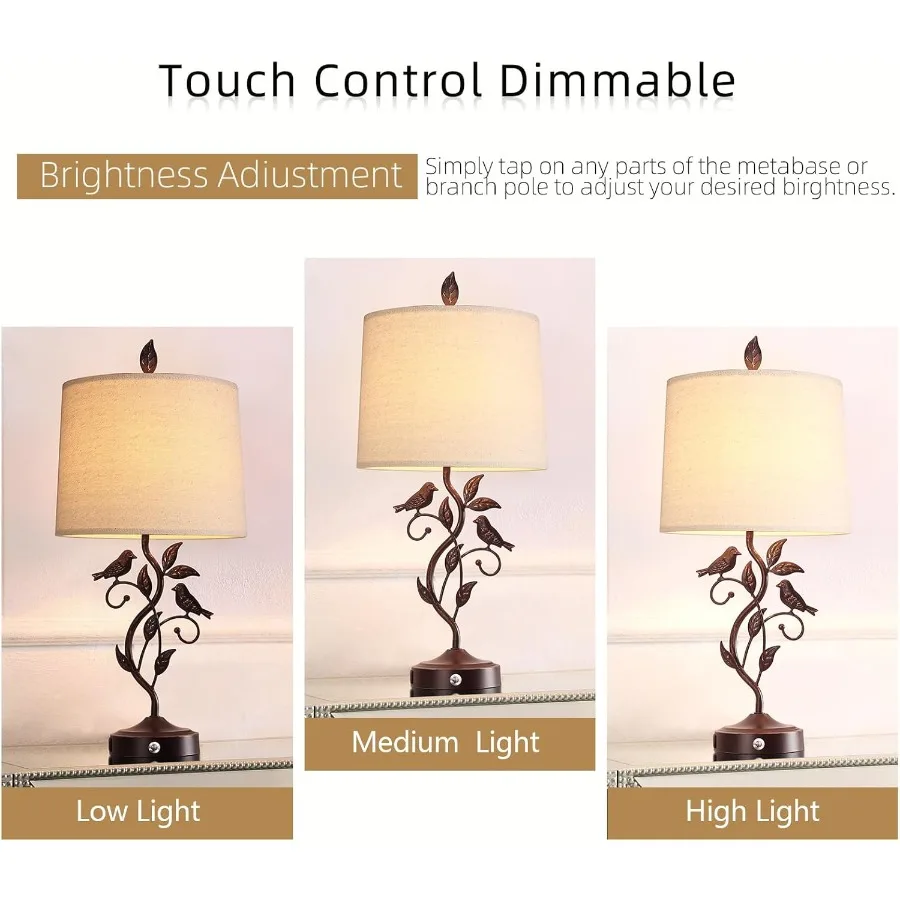 27 "مجموعة من 2 مصابيح طاولة المزرعة التي تعمل باللمس لغرفة المعيشة مع 3 اتجاهات عكس الضوء 2 منافذ USB خمر ريفي الحديد ورقة منضدة La