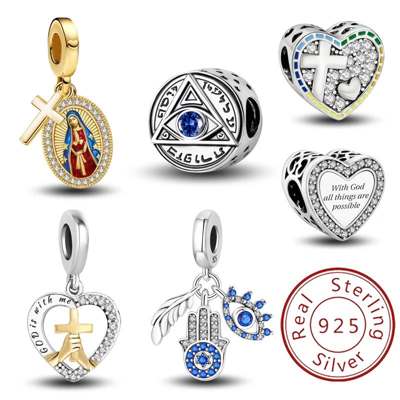 

925 Sterling Silver Love Heart Holy Mother Series Charms Bead Diy Bracelet Bangle Making Gift of High Quality Fine Jewelry