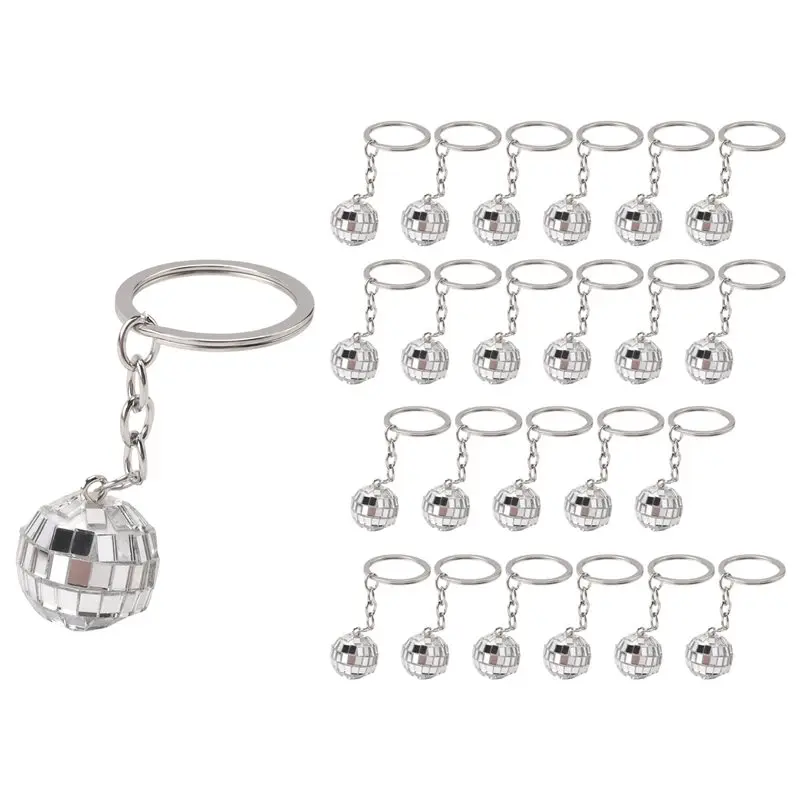 24 Pack Mini Mirror Disco Ball Keychain Last Disco Bachelorette Retro 60S 70S Disco Keychain For Party Favors Set Eco-Friendly