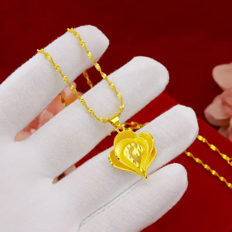 9999 emas asli 24K emas kuning Xiangyun kalung cinta toko emas dengan liontin cinta wanita