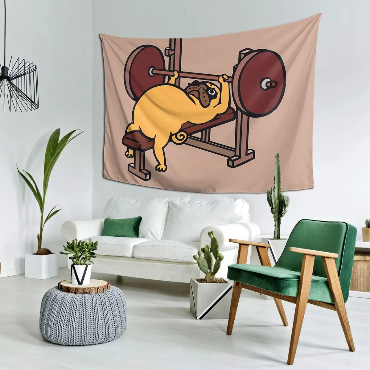 

Pug Bench Press Tapestry Wall Hanging Aesthetic Home Decor Tapestries for Dorm Room