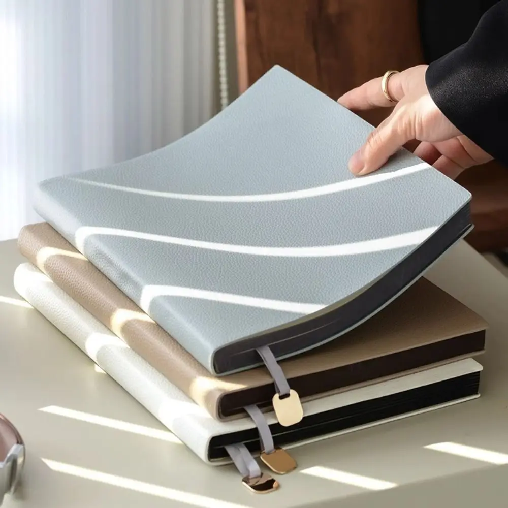 

Simple Thick Leather Notebook A5 Litchi Leather Meeting Record Book Horizontal Line Portable Excerpt Book Student