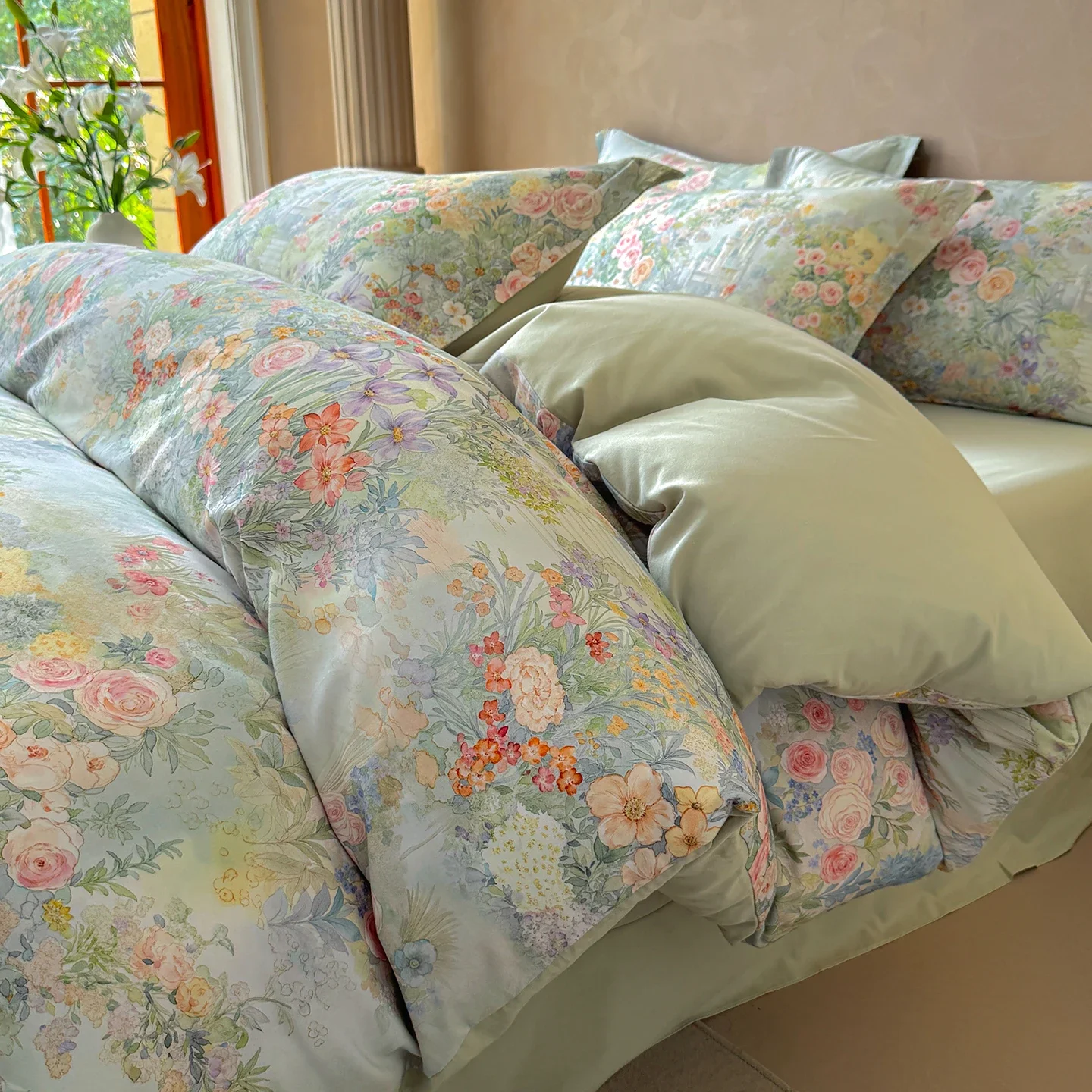 Luxury 100% Cotton Digitally Printed Bedding Set Queen King Size Brushed Floral Duvet Cover Set with Sheet and Pillowcases 4pcs