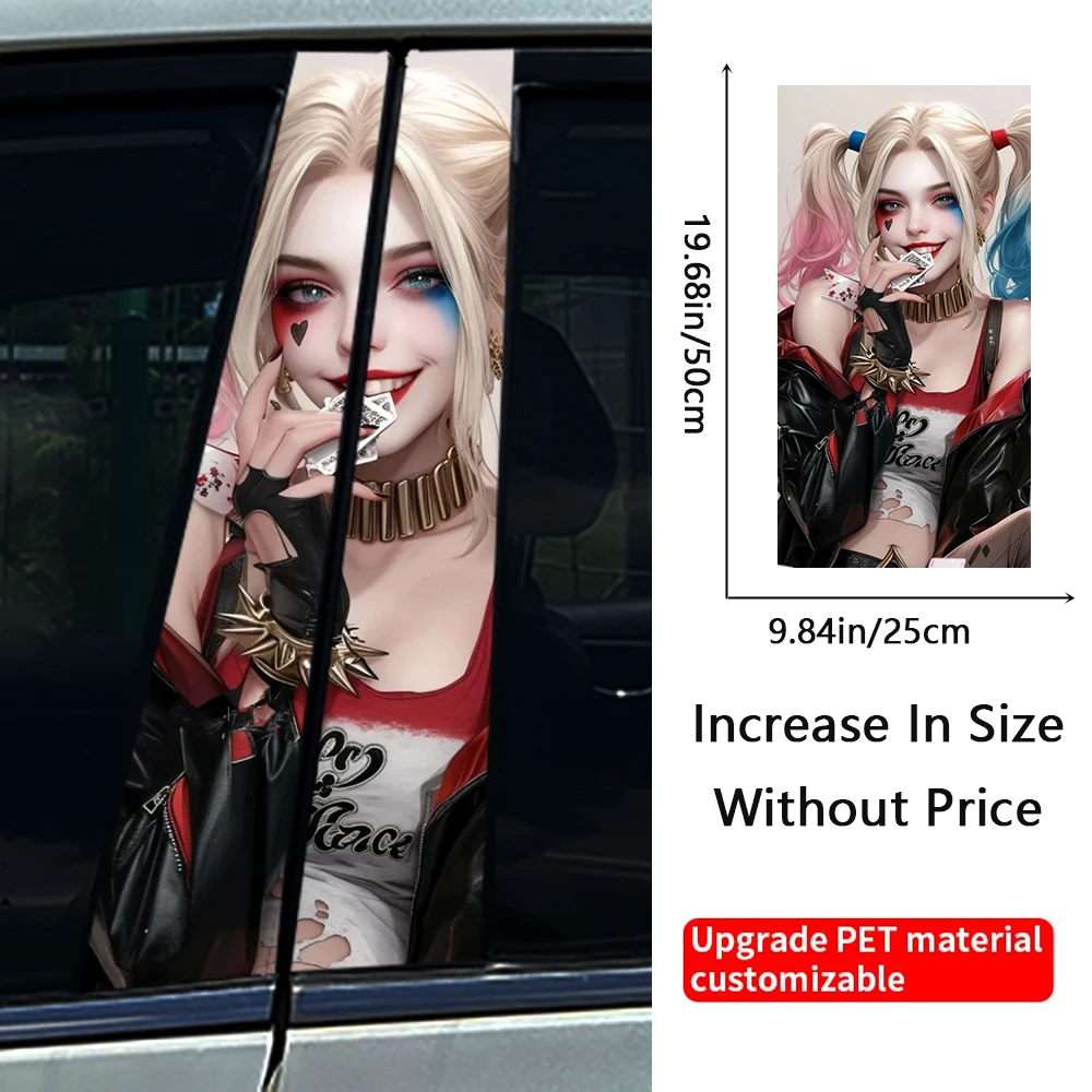 1pc/2pcs Joker Girl Car B-pillar Stickers Waterproof Auto Center Pillar Sunscreen Vinyl Decals Cover Scratches Funny Decoration