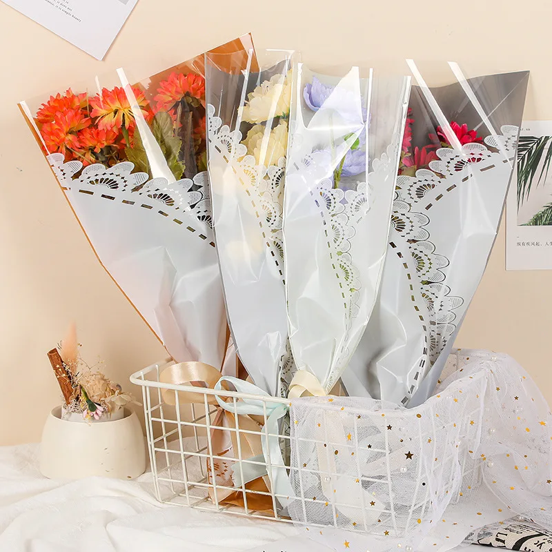 

20pcs Lace Plastic Wrapping Bag for Single Rose Flower Bouquet Wrapping Valentine's Day Gift Bag Single Flower Wrapping Paper