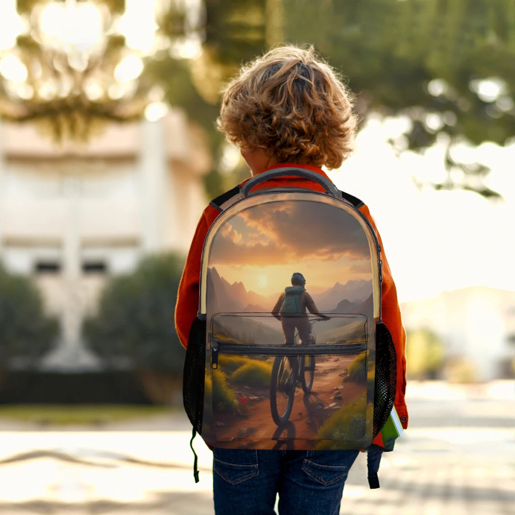 Sac à Dos d'École de Grande Capacité pour Garçon, Aventure VTT dans le Pli, Cartoon, 17 Pouces