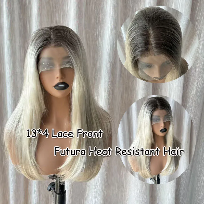 13x4 Lace Front Wig for Women Hand Tied Synthetic Platinum Blonde Long Wavy Wig Heat Resistant Pre Plucked Natural Hairline Dail