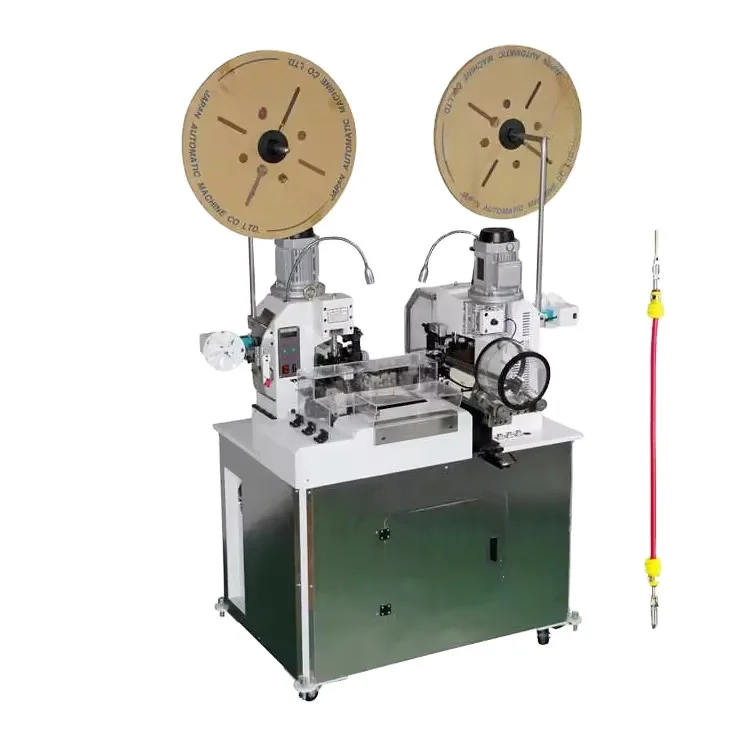 Fully Automatic Double Head  Flag Ferrule Wire Cut Strip Press Inserting Terminal Crimping Machine With Insulation Sleeves