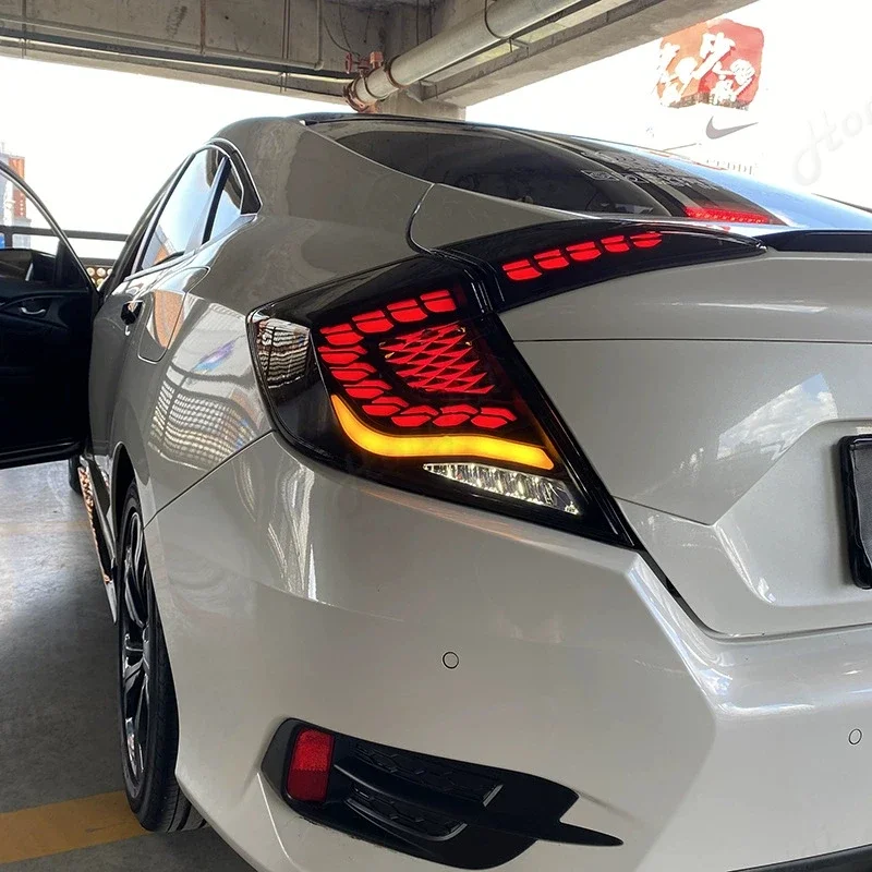 مجموعة مصابيح خلفية لـ 2016 2017 2018-2021 Honda Civic 10 سيدان LED المصابيح الخلفية مجموع أضواء الخط أضواء الفرامل أضواء عكسية