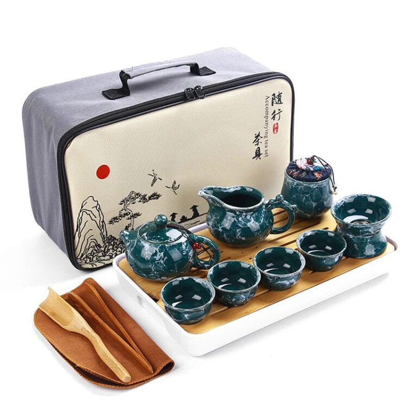 Chinese High Quality Kung Fu Tea Set Ceramic Portable Teapot Set Outdoor Travel Gaiwan Tea Cups of Tea Ceremony Teacup