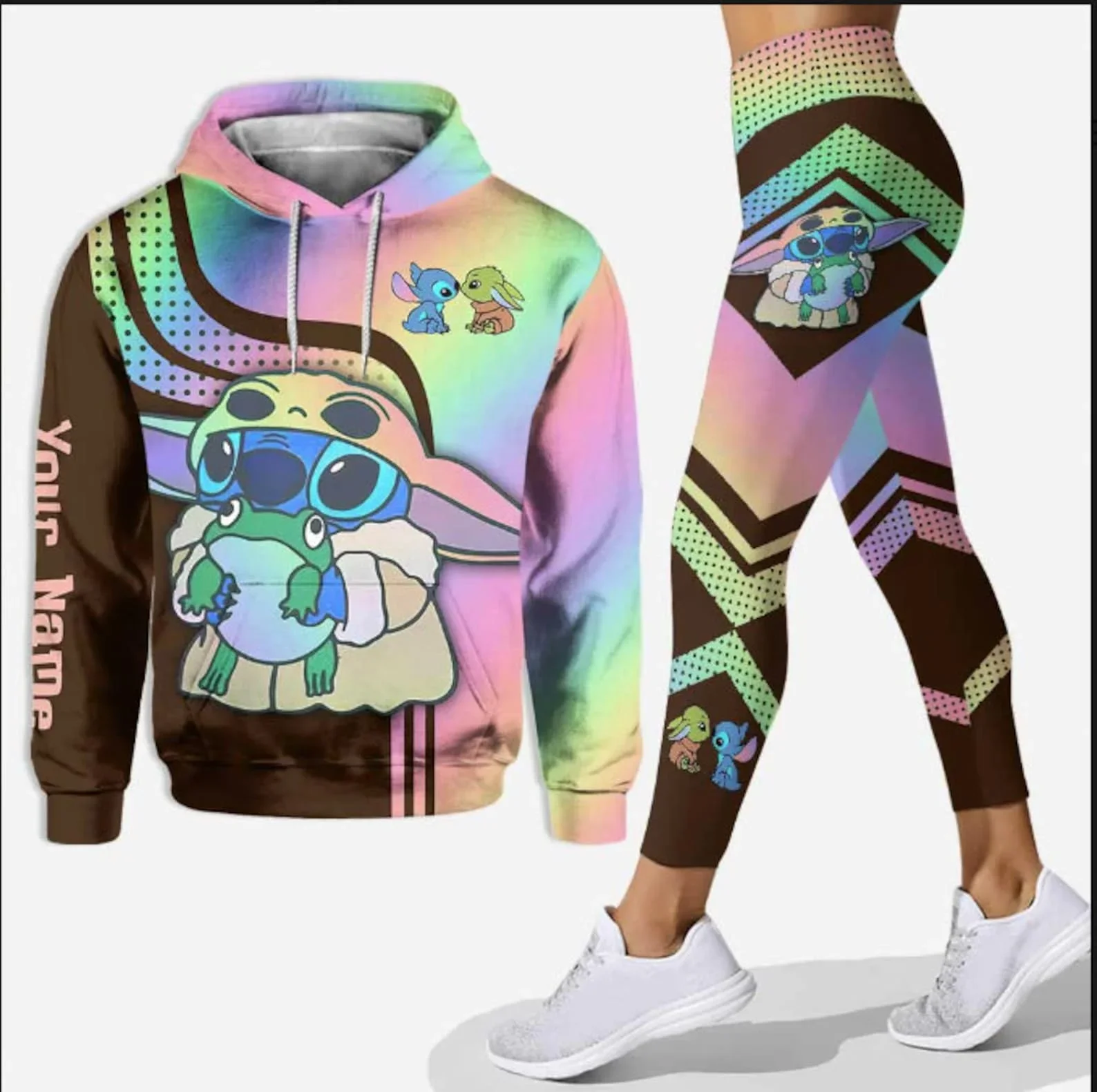 Custom Stitch 3D Hoodie and Leggings Set Women\'s Casual Stitch Yoga Pants Suit Disney Yoga Hoodie Leggings Fashion Tracksuit Set