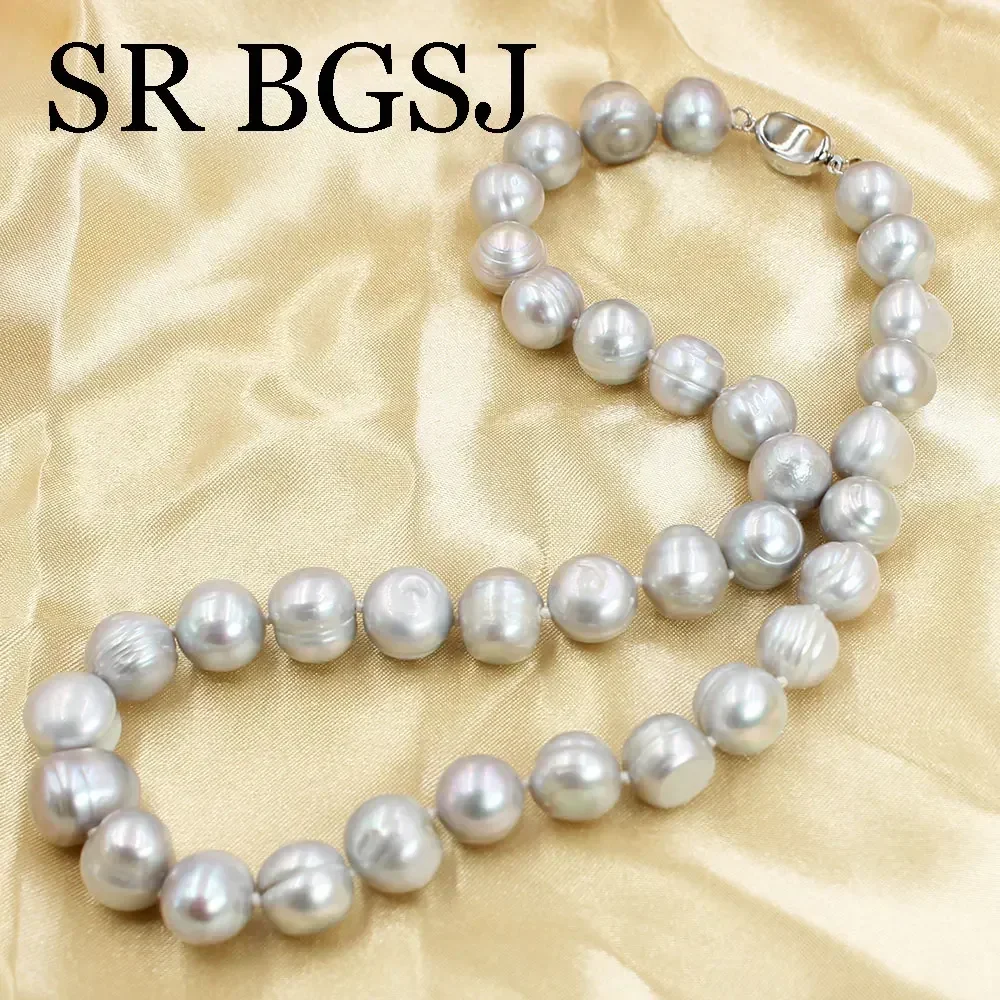 11-12mm Nice Round Gray Natural Genuine Freshwater Pearl Women Bead Choker Necklace 17-20inch