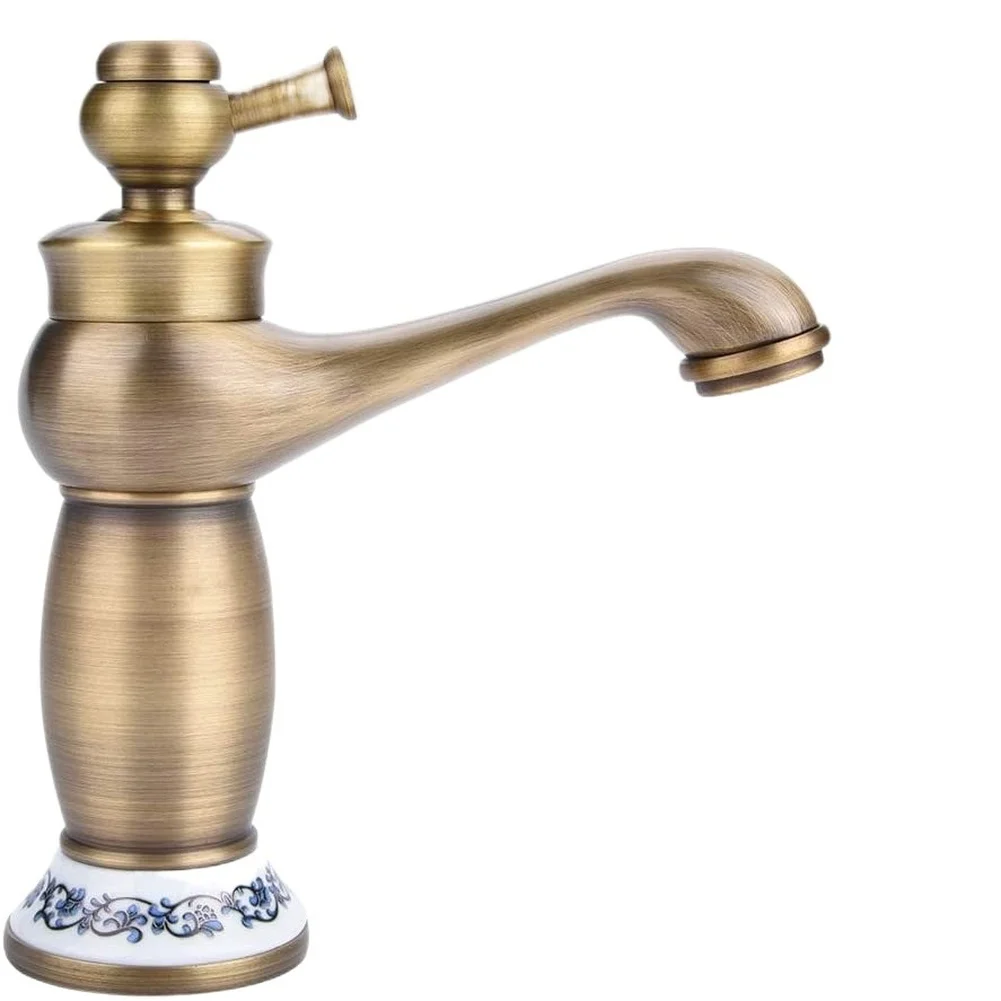 

Brass Washbasin Mixer with European Antique Style Featuring Leak Resistant Valve Core and Soft Anti Splash Bubbler Spout