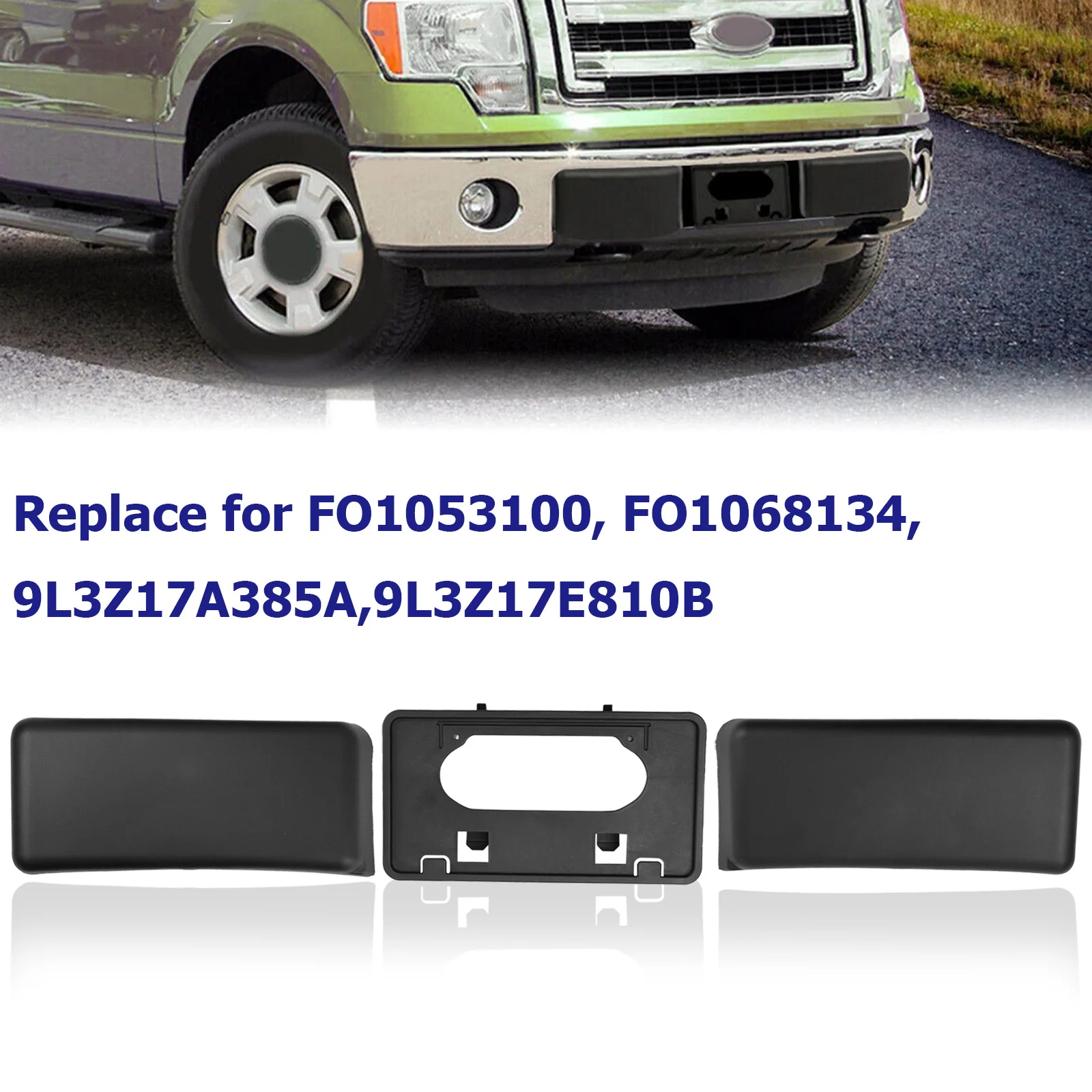 

Front Bumper Guard Pad Insert Cap Cover License Plate Holder Frame Mounting Bracket For Ford F150 Pickup 2009-2014 9L3Z17E810B