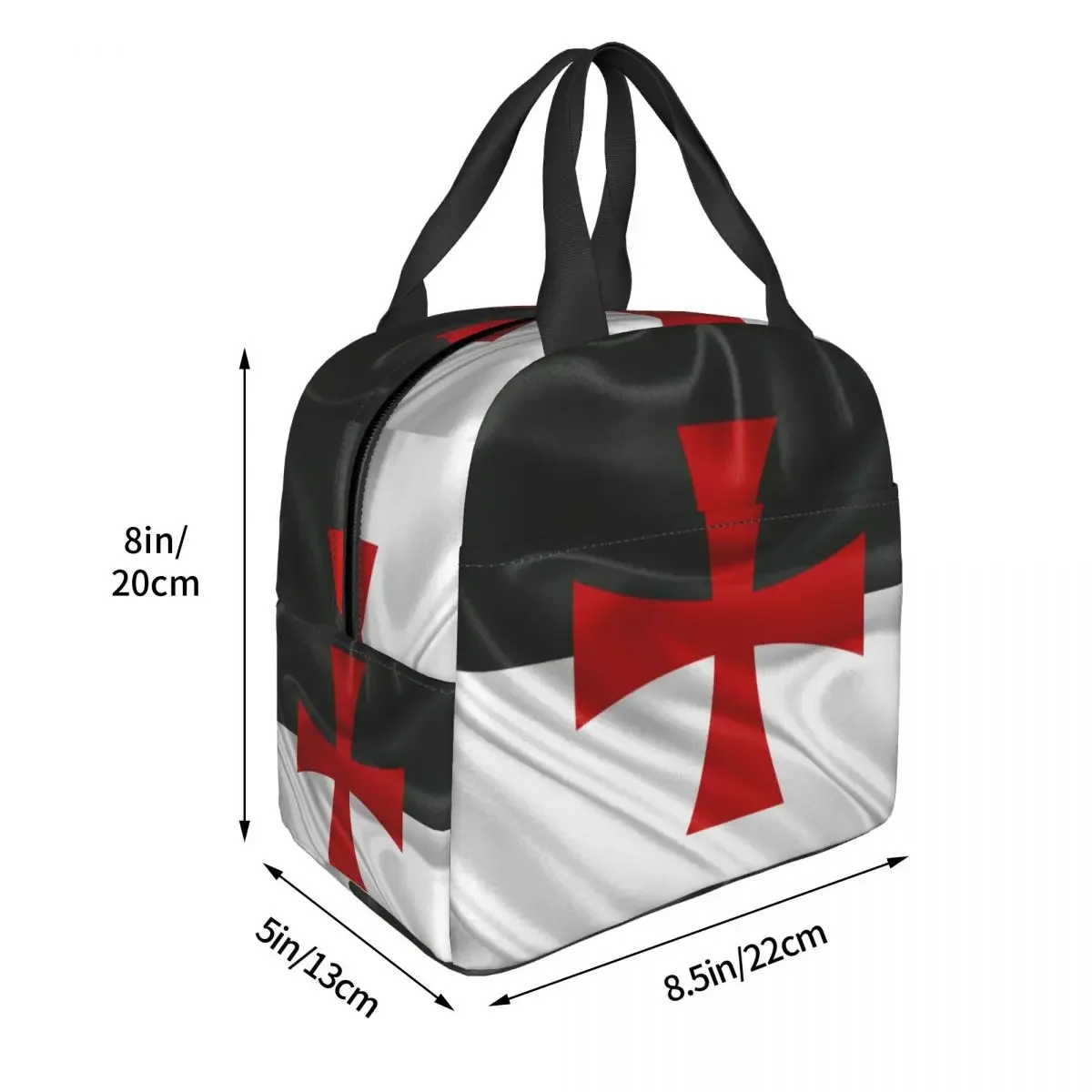 Custom Flag Of Knights Templar Insulated Lunch Bag for Outdoor Picnic Medieval Crusades Cross Portable Thermal Cooler Bento Box