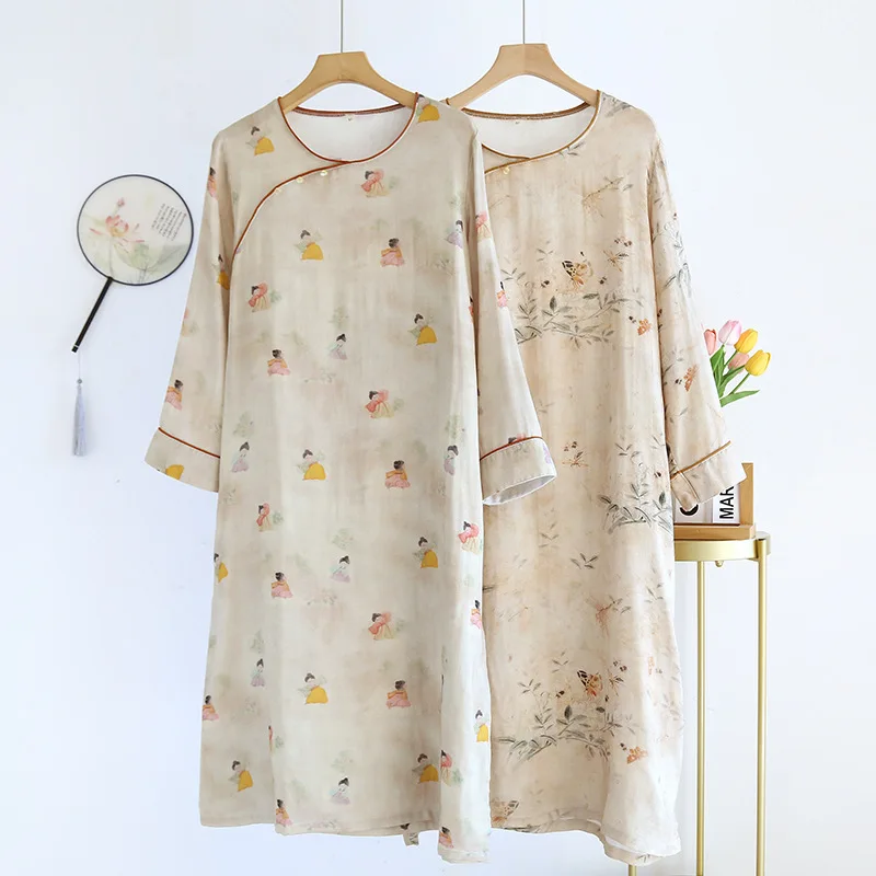 New Chinese Style Ancient Style Sleeping Dress For Women Spring Summer Thin Chinese Style Hanfu Long Loose Fitting Home Dress