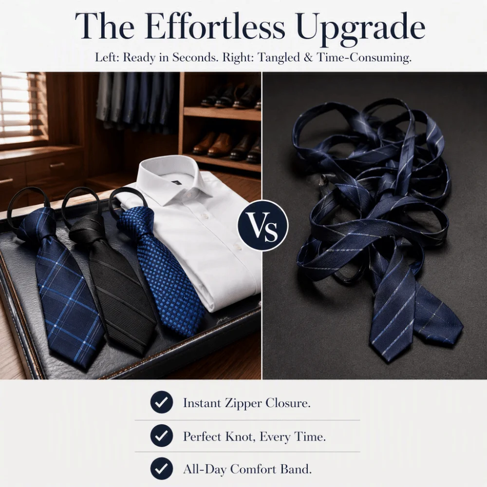 No-Tie Easy Zipper Tie 7cm Width Multi-Color Easy Pull Lazy Tie Plaid with Elastic Band Pre-Tied Zipper Necktie Formal Office
