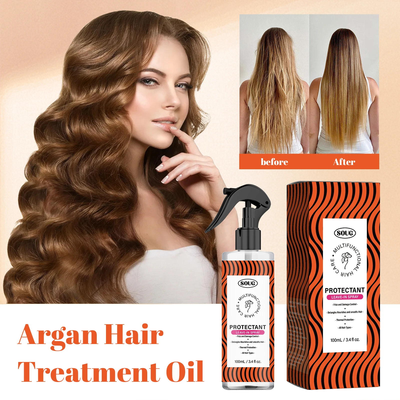100 مل بخاخ تترك الشعر بزيت الأركان للتحكم في التجعد وحماية الحرارة لجميع أنواع العناية بتقوية مع زيوت جوز الهند وعباد الشمس #1