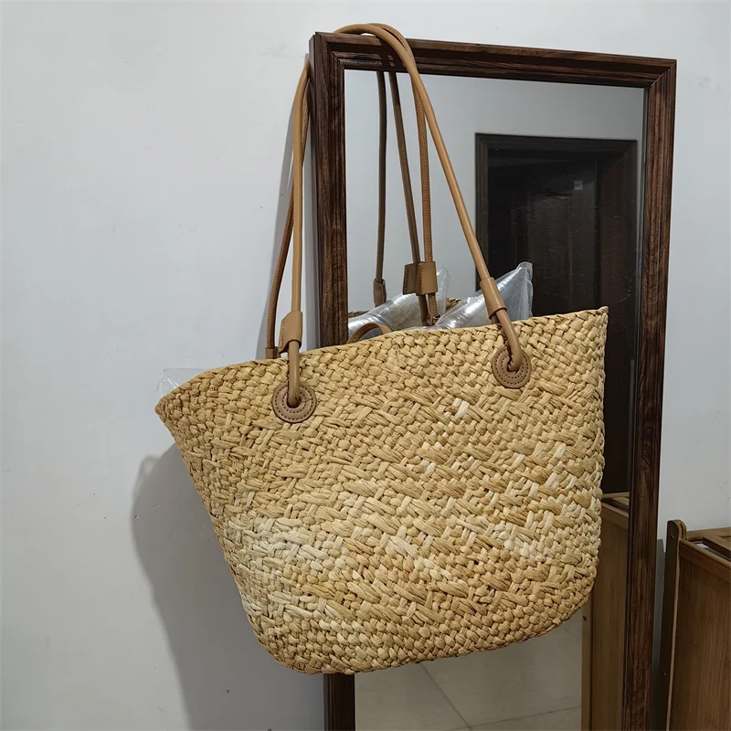 Borsa di paglia intrecciata di colore sfumato di moda per le donne borsa da spiaggia al mare per le vacanze estive borsa a tracolla di grande