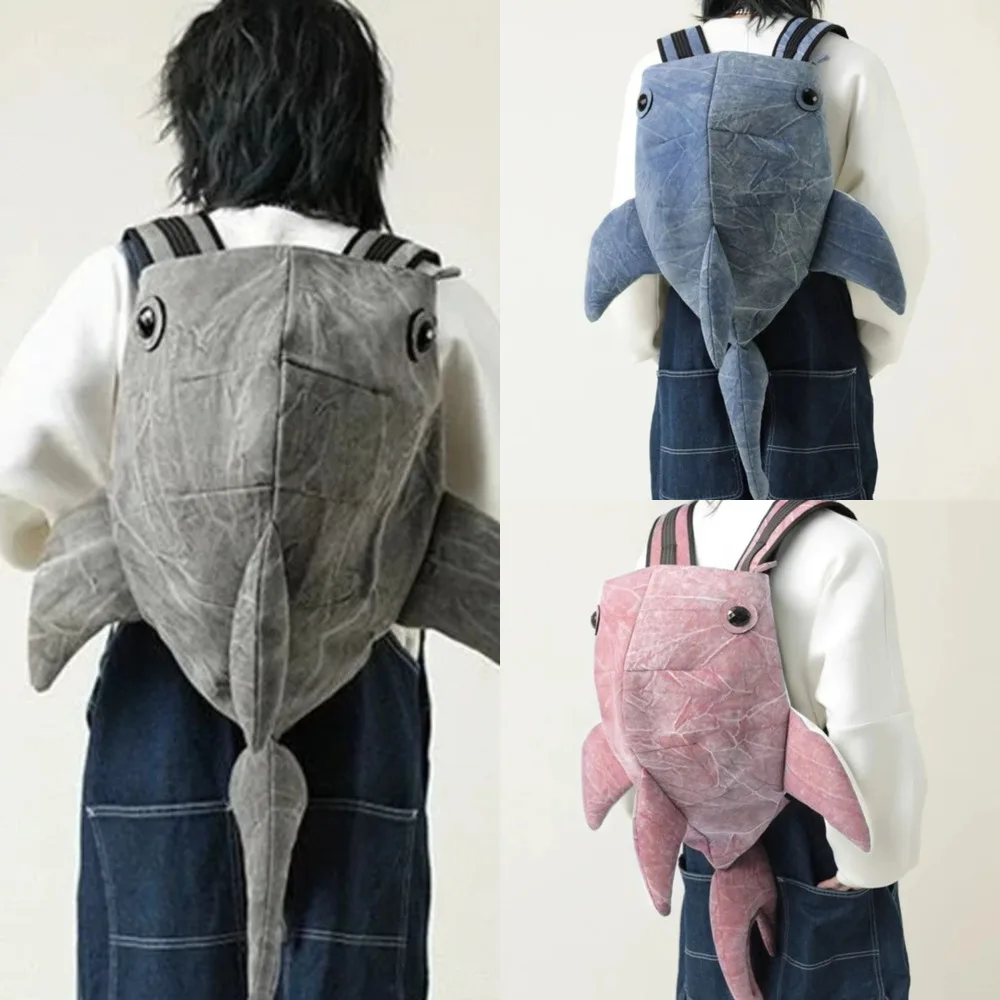 

Funny Whale Shark Shape Washed Canvas Backpack Fashion Large Capacity Cartoon Cute Knapsack Student Schoolbag ﻿Animal Travel Bag