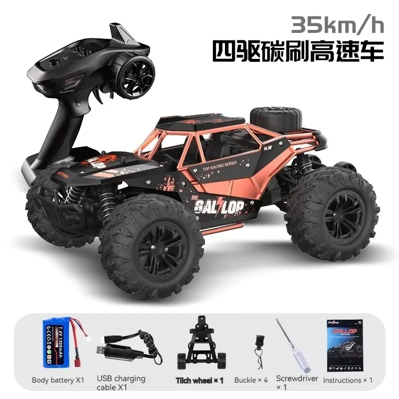 New 1:16 4wd Rc Car 35km/h High Speed Off Road Drift Remote Control Monster Truck Toys Alloy Body With Led Headlight Boys Gifts