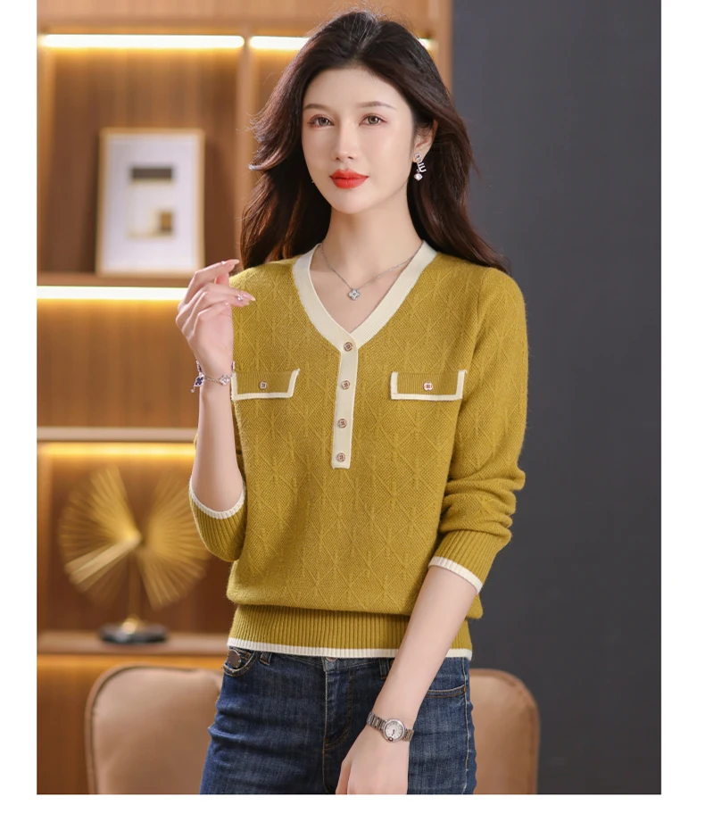 

Autumn and winter new loose slimming V-neck pullover women's knit sweater