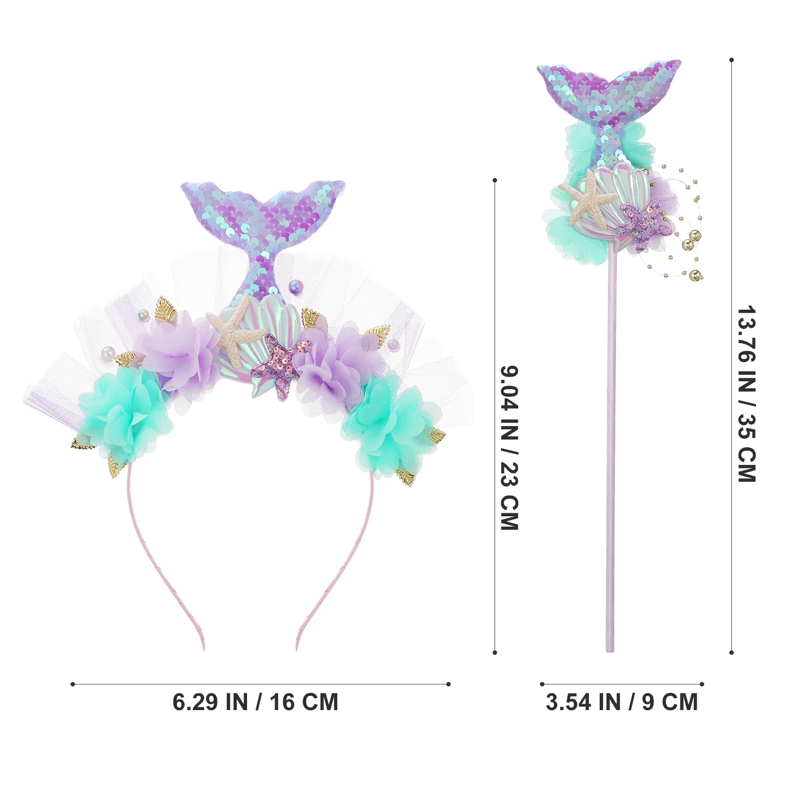 1 set Zeemeermin Hoofdband Wand Set Cosplay Accessoires Voor Verjaardagsfeestje Decor Pailletten Fairy Wand Kostuum Rekwisieten