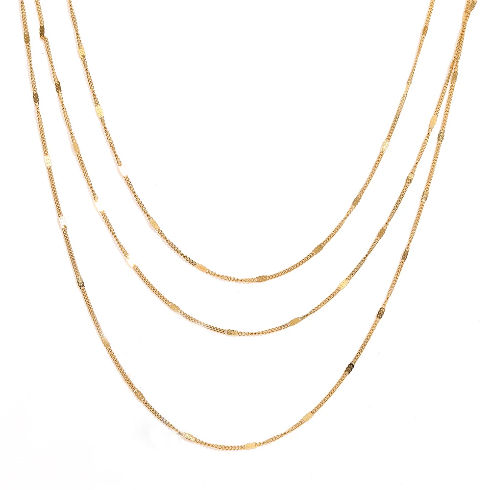 DGIDDK الفولاذ المقاوم للصدأ Ins نمط ثلاثي الطبقات قلادة مطلي غير تتلاشى نمط المجوهرات الجدة للنساء مجوهرات مباراة يومية #5