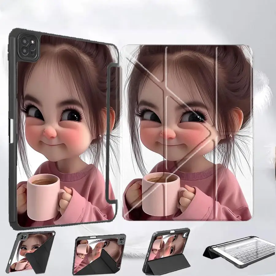 

Cartoon Girl Holder Cover Tablet Case For iPad Air 4 5 M3 M2 M4 11inch Pro 2025 Mini 6 7 Pro 11th 10th 9th 8th 7th 12.9inch