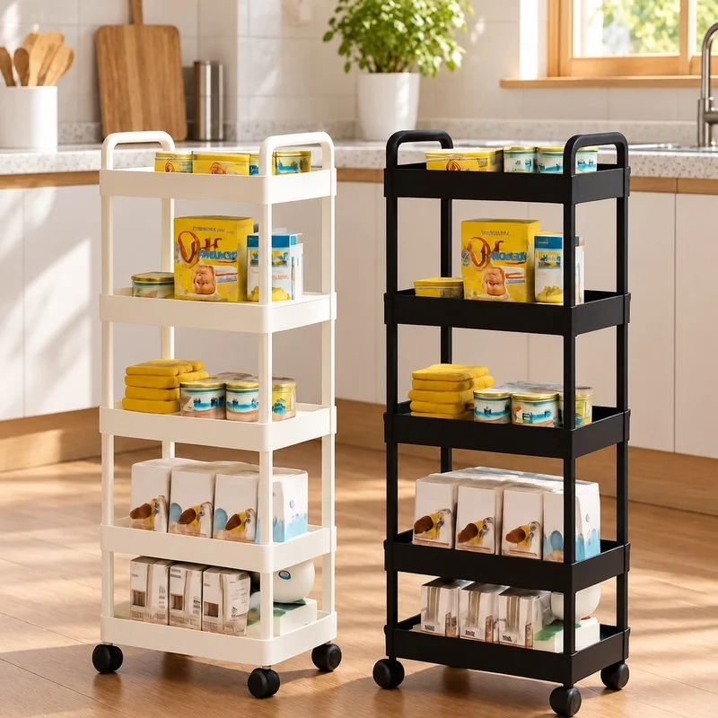 Rolling 5-Level Kitchen Storage Cart with Wheels, Versatile Shelf for Vegetables, Fruits, Snacks, and Books