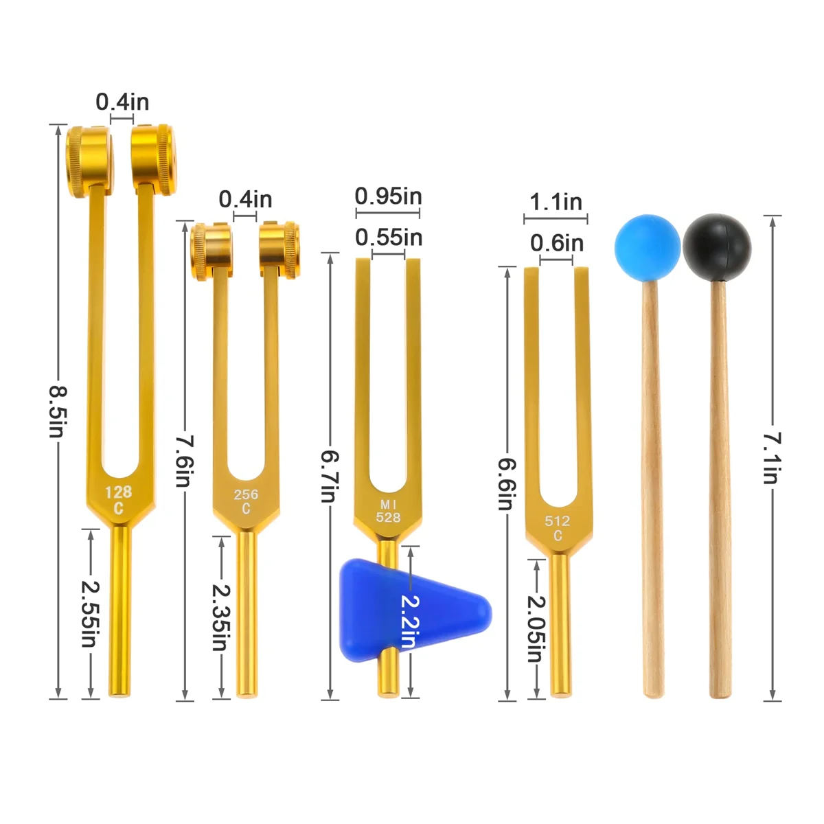 BABP Tuning Fork 128Hz 256Hz 512Hz 528Hz Set for Sound Healing, Musical Instrument, Therapy, Sound Vibration Tools