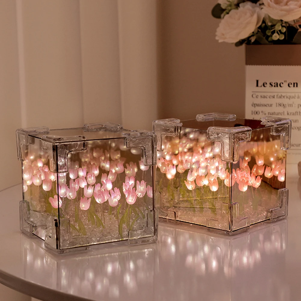 Flor de tulipa artificial luz noturna lâmpada de cabeceira lâmpada de mesa flor artificial presentes para mulheres mãe namorada